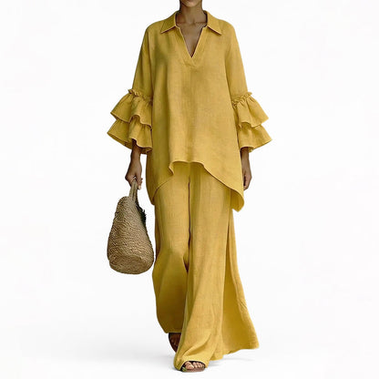 Women's Minimalist Long Sleeve Top & Wide Leg Pants