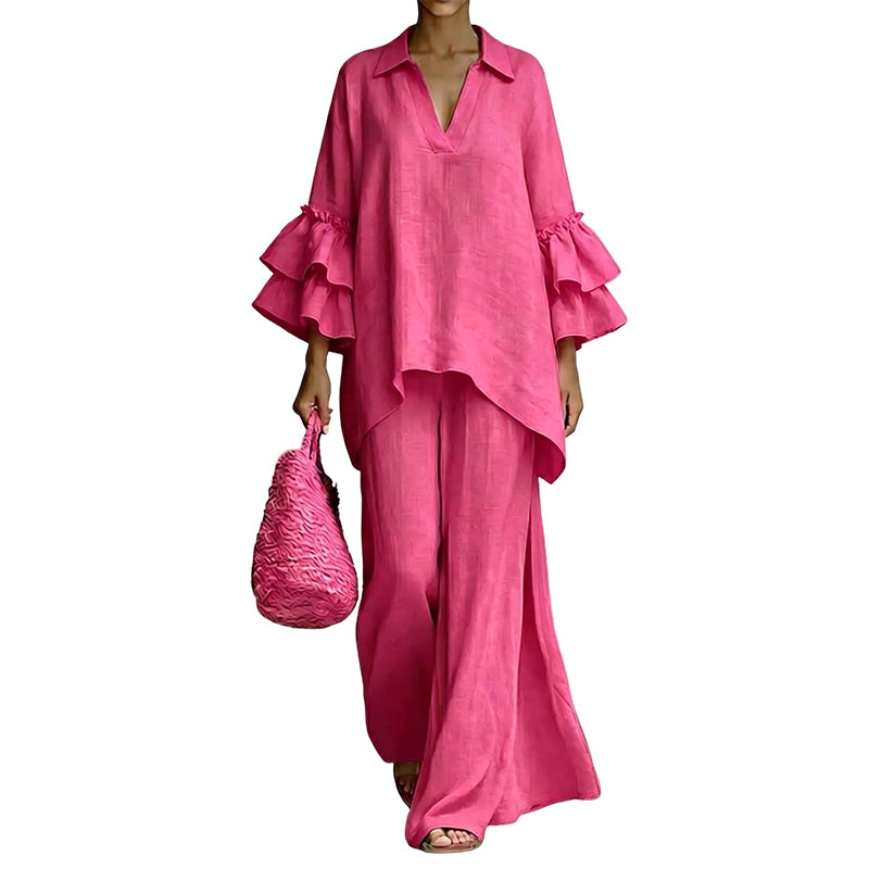 Women's Minimalist Long Sleeve Top & Wide Leg Pants