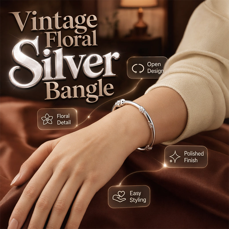 Vintage Floral Silver Bangle