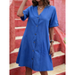 Women's Short Sleeve V-Neck Button-Front Midi Dress