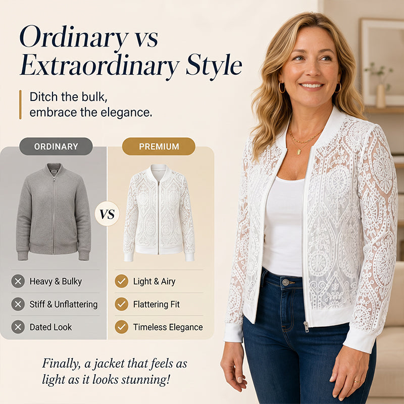 Women's Elegant Floral Lace Bomber Jacket