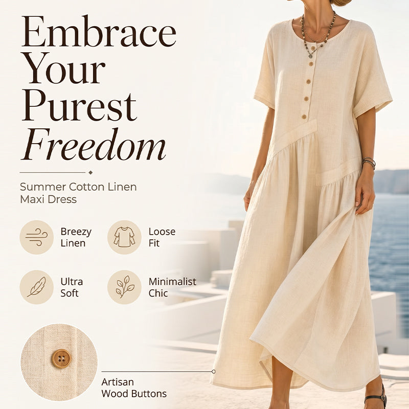 Women's Button-Front Short Sleeve Maxi Dress