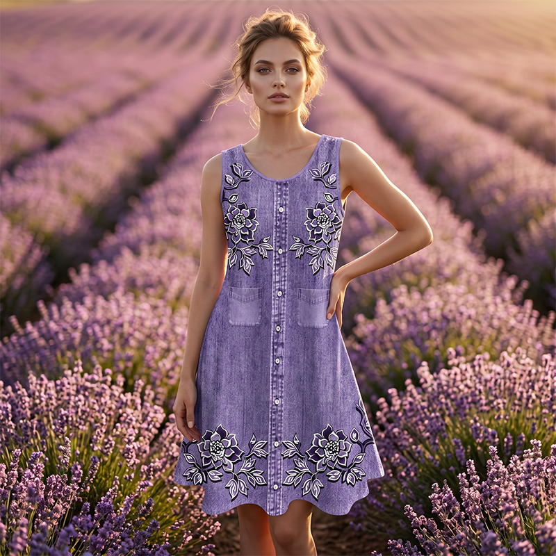⌛Limited-Time Offer-Women's Sleeveless Floral Button Down Dress