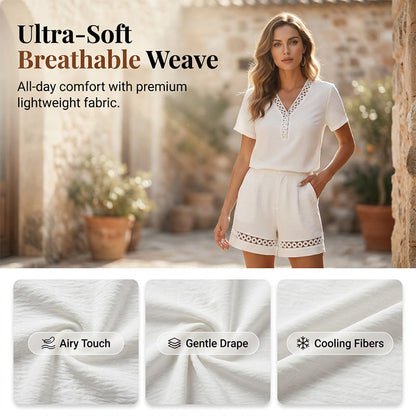 🔥Last-Day Sale-Women's V Neck Short Sleeve Top and Shorts Set