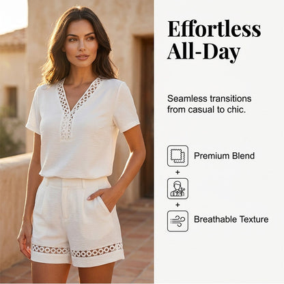 🔥Last-Day Sale-Women's V Neck Short Sleeve Top and Shorts Set