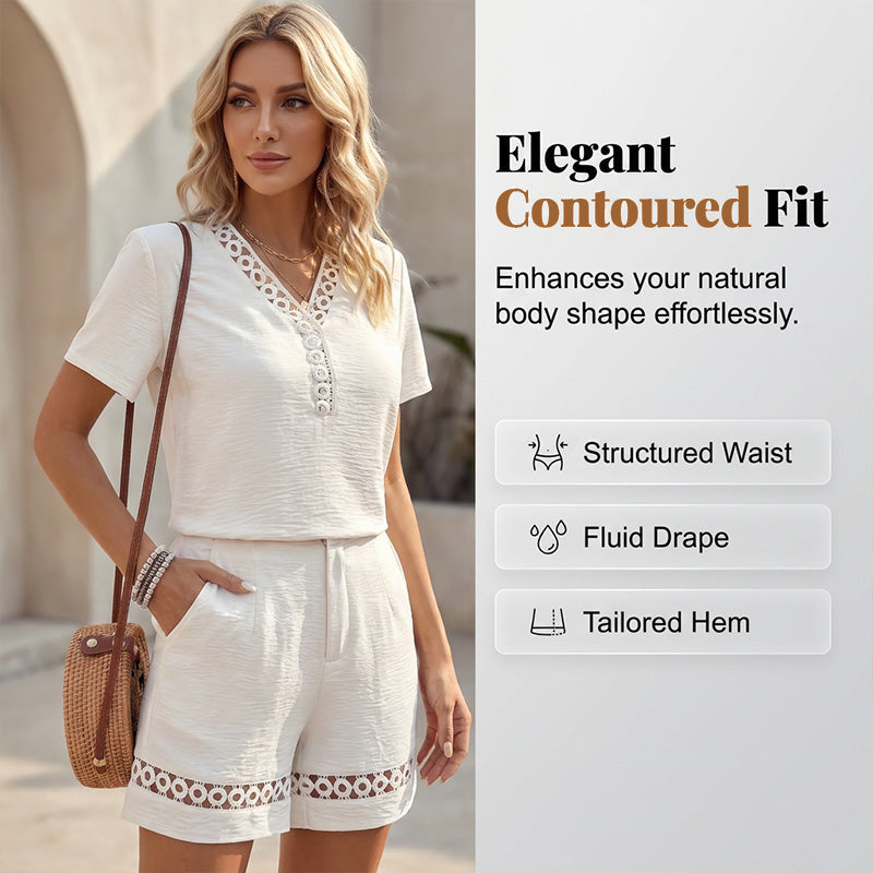 🔥Last-Day Sale-Women's V Neck Short Sleeve Top and Shorts Set