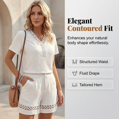 🔥Last-Day Sale-Women's V Neck Short Sleeve Top and Shorts Set