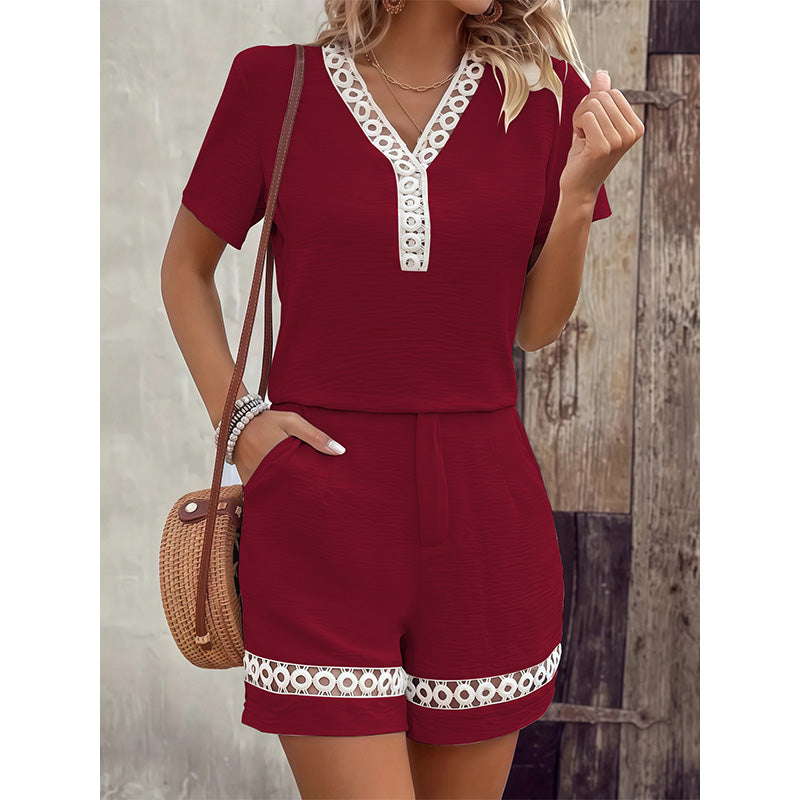 🔥Last-Day Sale-Women's V Neck Short Sleeve Top and Shorts Set