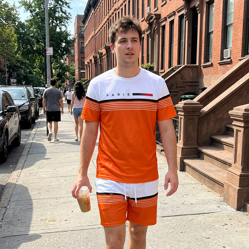 🔥Limited-Time Offer-Men's Letter Print Short-Sleeve Shorts Set