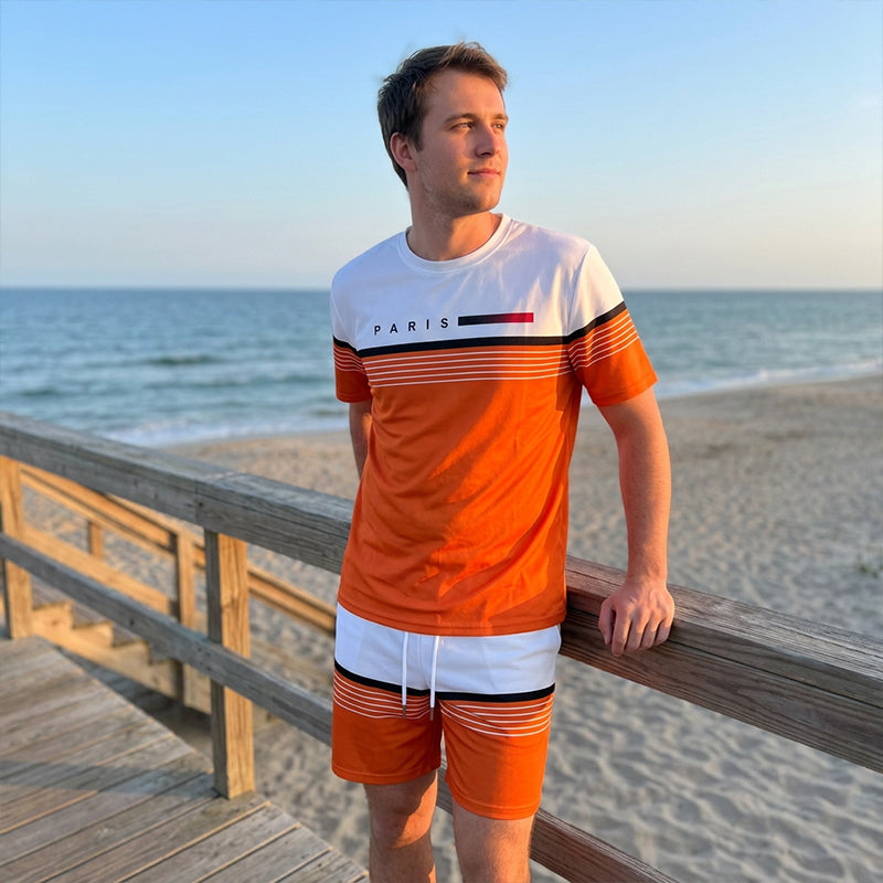 🔥Limited-Time Offer-Men's Letter Print Short-Sleeve Shorts Set