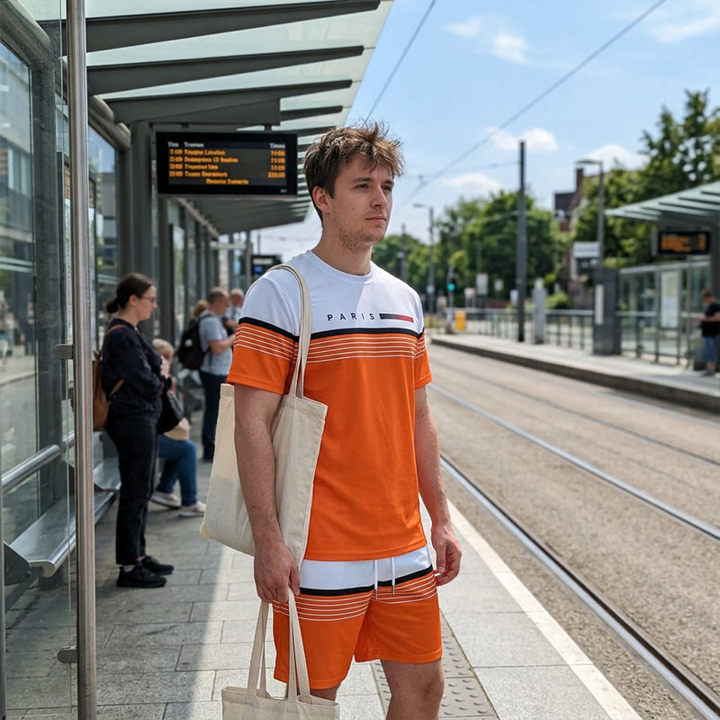 🔥Limited-Time Offer-Men's Letter Print Short-Sleeve Shorts Set
