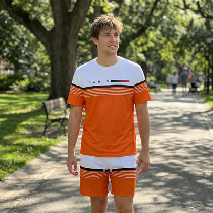 🔥Limited-Time Offer-Men's Letter Print Short-Sleeve Shorts Set