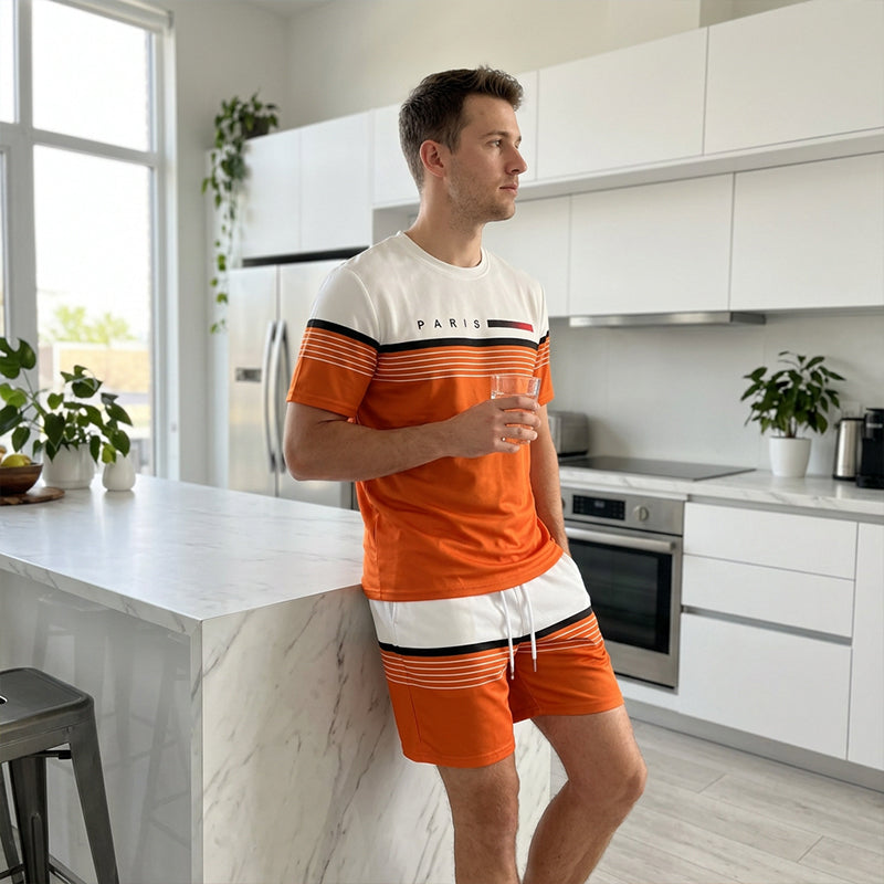 🔥Limited-Time Offer-Men's Letter Print Short-Sleeve Shorts Set