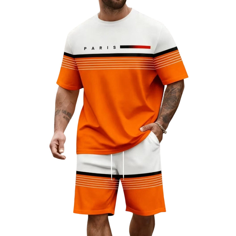 🔥Limited-Time Offer-Men's Letter Print Short-Sleeve Shorts Set