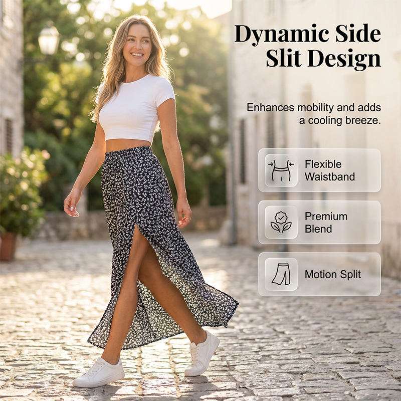Women's Ditsy Floral High-Waist Slit Skirt
