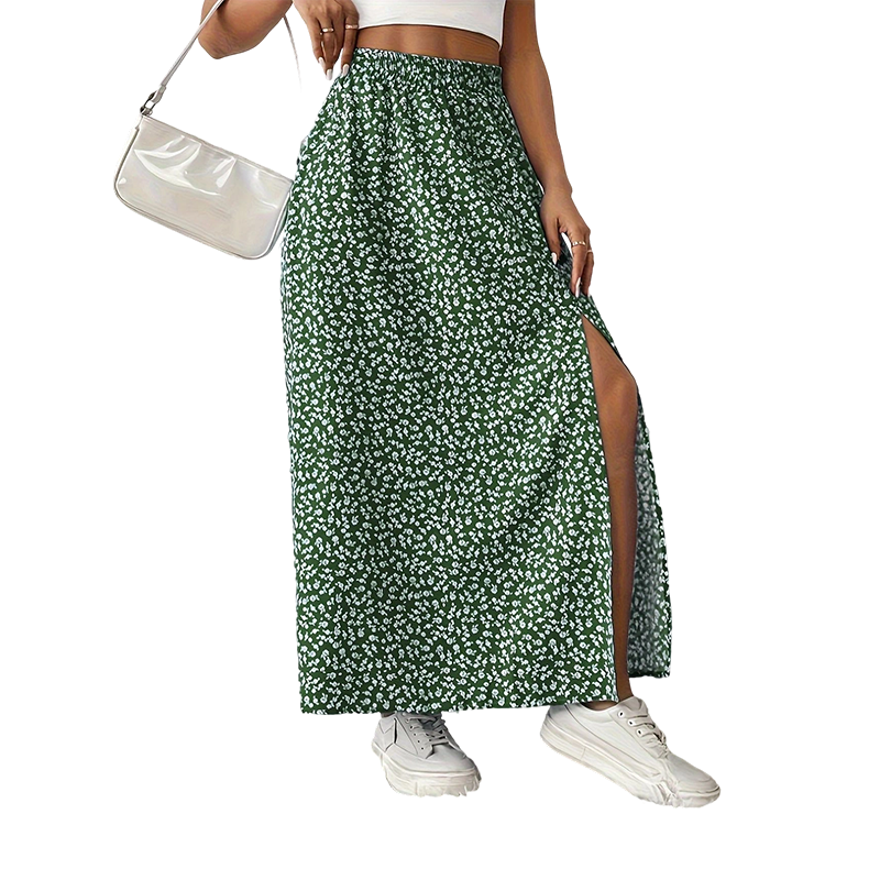 Women's Ditsy Floral High-Waist Slit Skirt