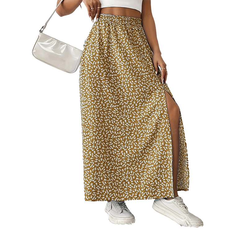 Women's Ditsy Floral High-Waist Slit Skirt