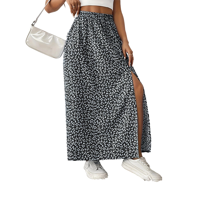 Women's Ditsy Floral High-Waist Slit Skirt