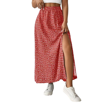 Women's Ditsy Floral High-Waist Slit Skirt