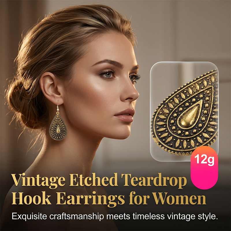 Vintage Etched Teardrop Hook Earrings for Women