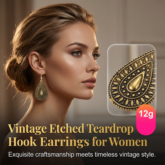 Vintage Etched Teardrop Hook Earrings for Women