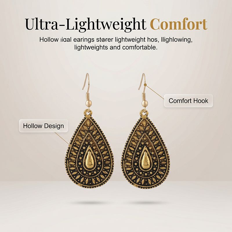 Vintage Etched Teardrop Hook Earrings for Women