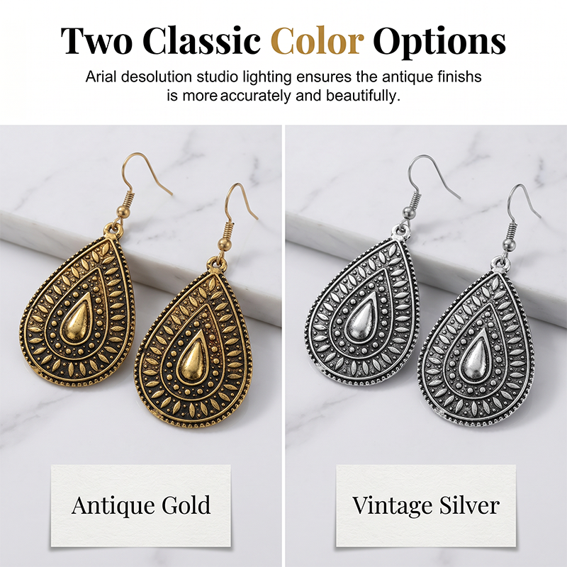 Vintage Etched Teardrop Hook Earrings for Women
