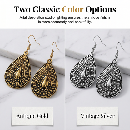 Vintage Etched Teardrop Hook Earrings for Women