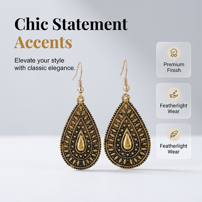 Vintage Etched Teardrop Hook Earrings for Women