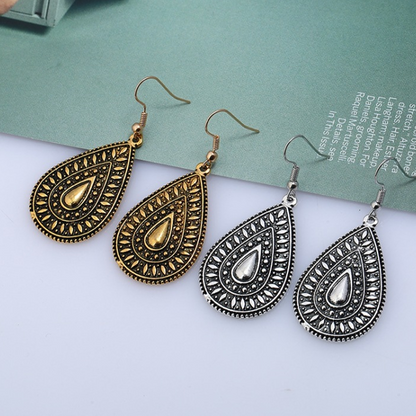 Vintage Etched Teardrop Hook Earrings for Women