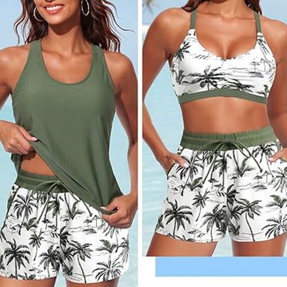 🔥2026 Hot Sale 50% OFF✨⚡ 50K+ SOLD! 🎁Women's 3-Piece Swimsuit Tankini Set with Shorts