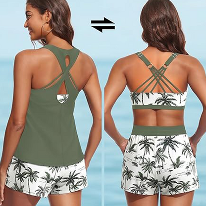 🔥2026 Hot Sale 50% OFF✨⚡ 50K+ SOLD! 🎁Women's 3-Piece Swimsuit Tankini Set with Shorts