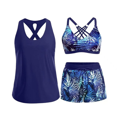 🔥2026 Hot Sale 50% OFF✨⚡ 50K+ SOLD! 🎁Women's 3-Piece Swimsuit Tankini Set with Shorts