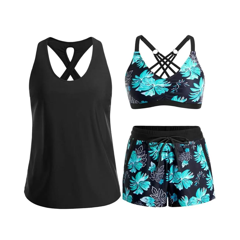 🔥2026 Hot Sale 50% OFF✨⚡ 50K+ SOLD! 🎁Women's 3-Piece Swimsuit Tankini Set with Shorts