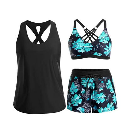 🔥2026 Hot Sale 50% OFF✨⚡ 50K+ SOLD! 🎁Women's 3-Piece Swimsuit Tankini Set with Shorts