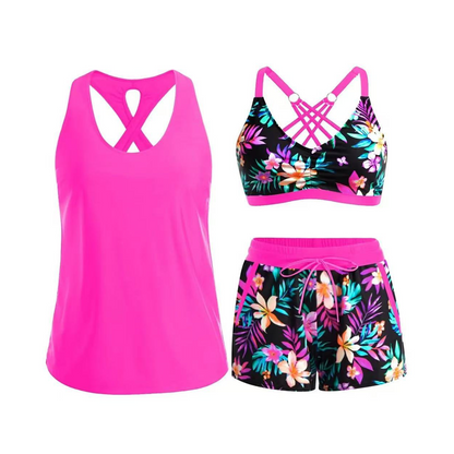 🔥2026 Hot Sale 50% OFF✨⚡ 50K+ SOLD! 🎁Women's 3-Piece Swimsuit Tankini Set with Shorts