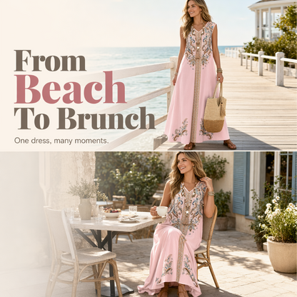 🎐 Boho Printed Flowy Maxi Dress✨ Match with woven wide-brim sun hats and flat beach sandals for relaxed resort boho styling! ✨