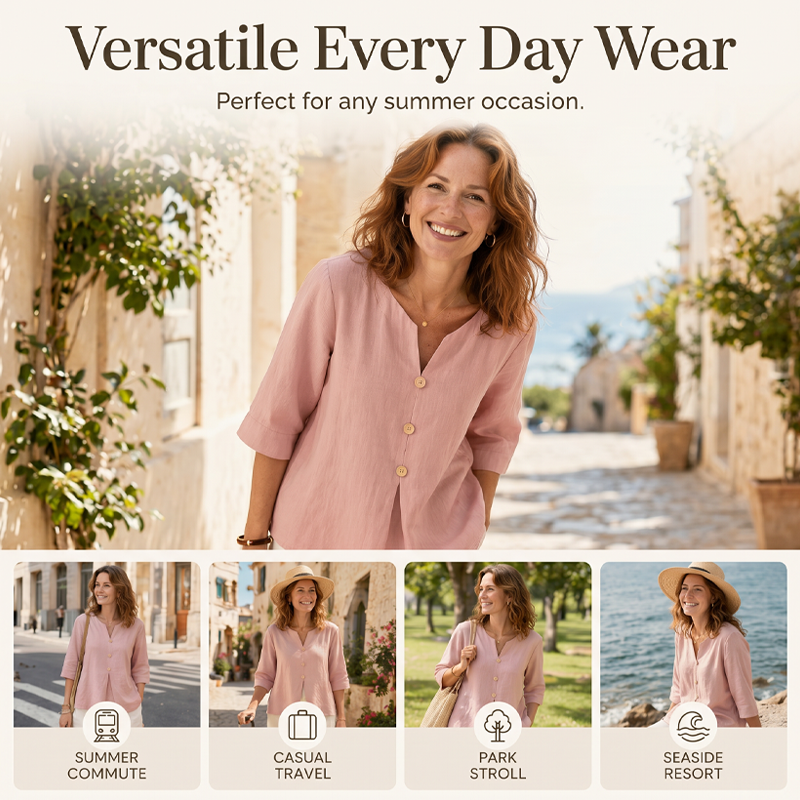 Women's Casual V-Neck Button-Up Top