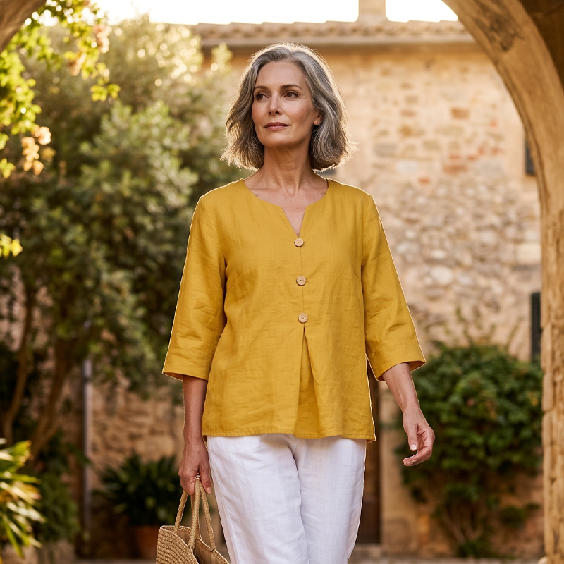 Women's Casual V-Neck Button-Up Top