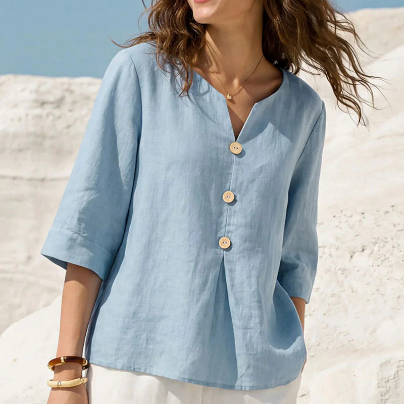 Women's Casual V-Neck Button-Up Top