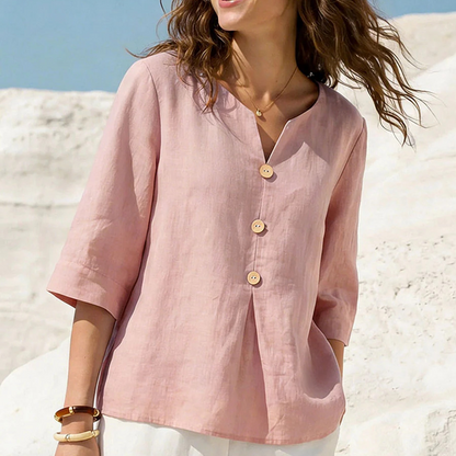 Women's Casual V-Neck Button-Up Top