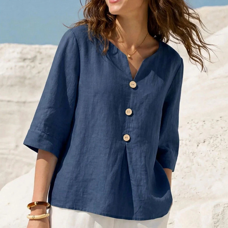 Women's Casual V-Neck Button-Up Top