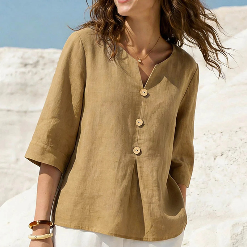 Women's Casual V-Neck Button-Up Top