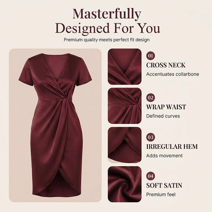 Women's Short Sleeve V-Neck Asymmetrical Wrap Dress