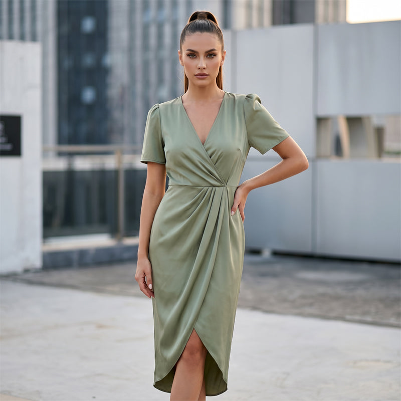 Women's Short Sleeve V-Neck Asymmetrical Wrap Dress