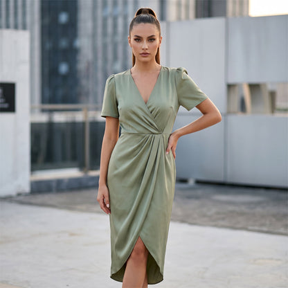 Women's Short Sleeve V-Neck Asymmetrical Wrap Dress