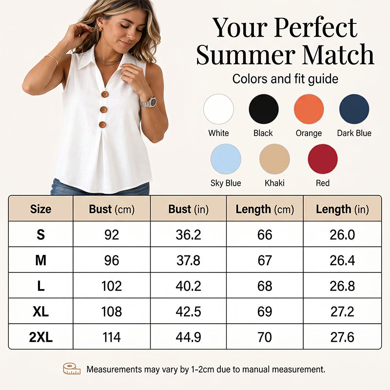 Women's Summer Sleeveless Button Up Top