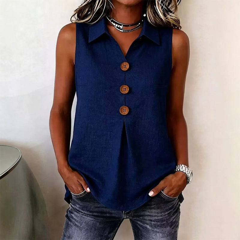 Women's Summer Sleeveless Button Up Top