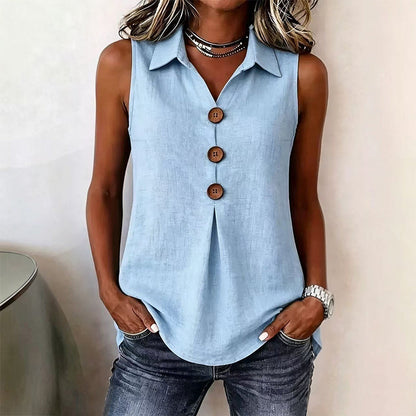 Women's Summer Sleeveless Button Up Top