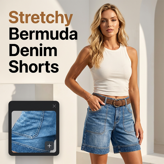 🎉 LIMITED TIME 50% OFF! 🍦 Viral Bermuda Denim Shorts – Thigh-Covering Confidence & Stretchy Mid-Rise Fit ✨